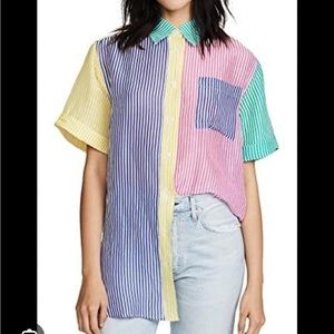 Colorful Silk-linen blend button up